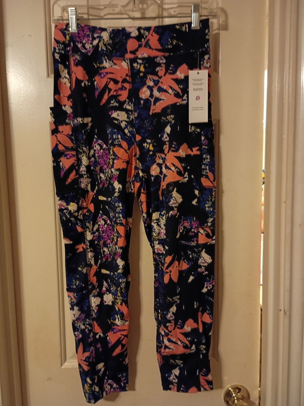 POP Fit Navy Leggings with Coral & Purple Floral Print